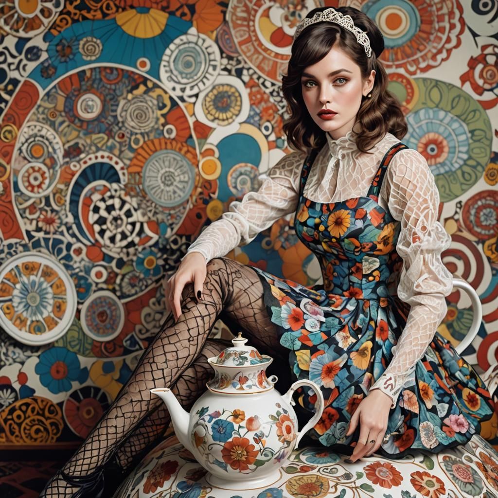 Psychedelic Teapot: Girl in Fishnets Art