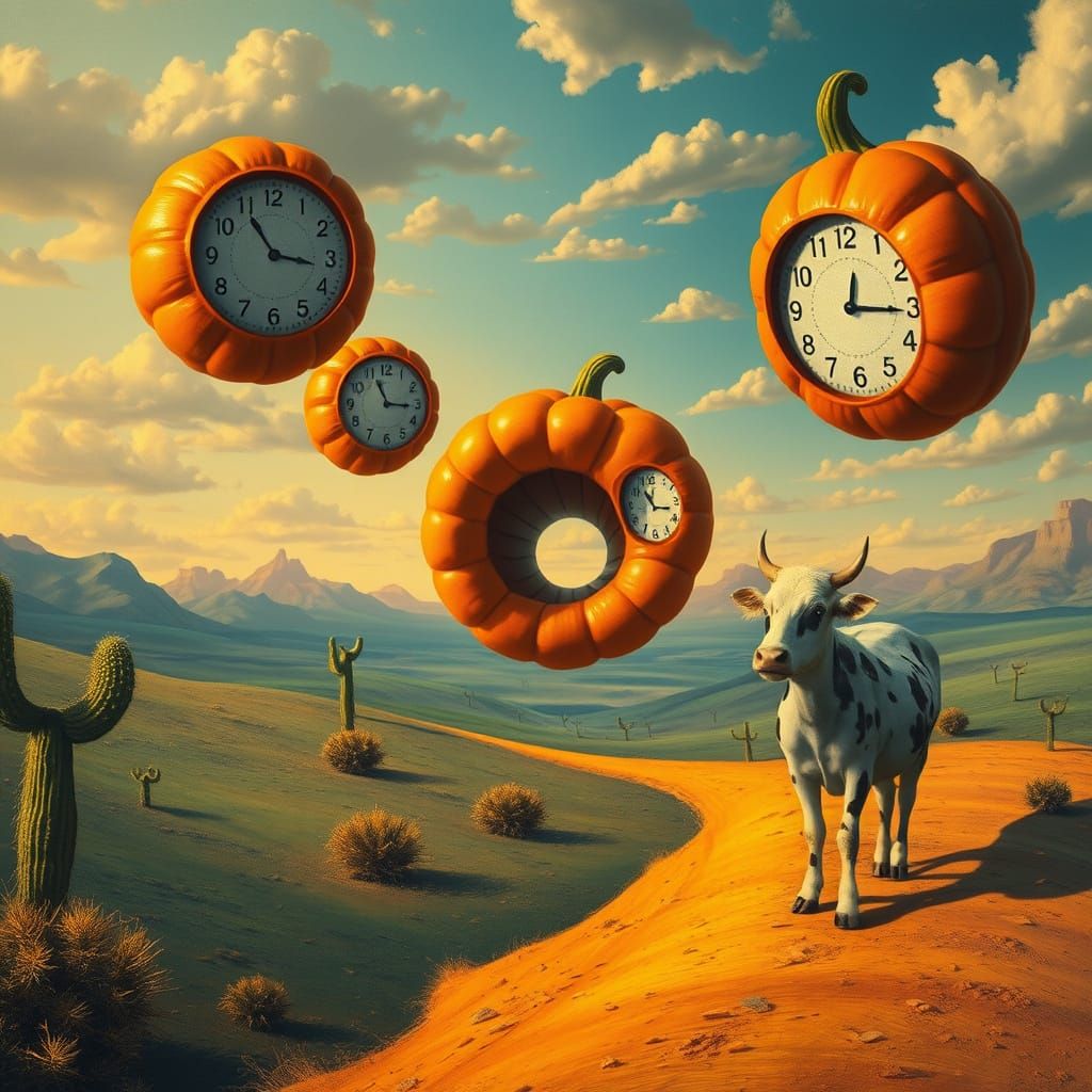 Surreal Spiral Pumpkin Vortex in Melting Dream Desert