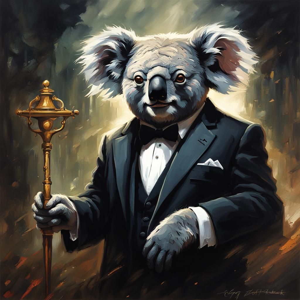 Sinister Koala Godfather in Greg Rutkowski Style