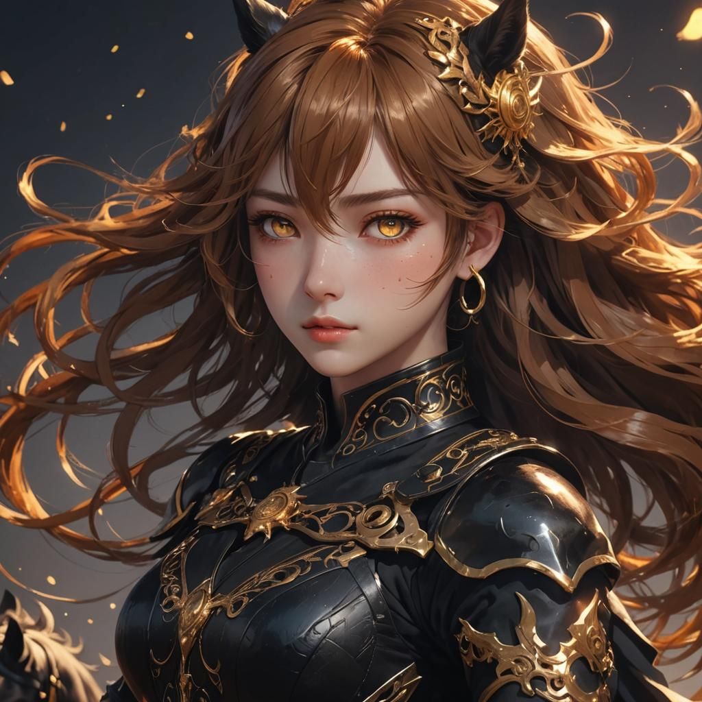 Anime Woman on Horse with Halo in Detailed Style