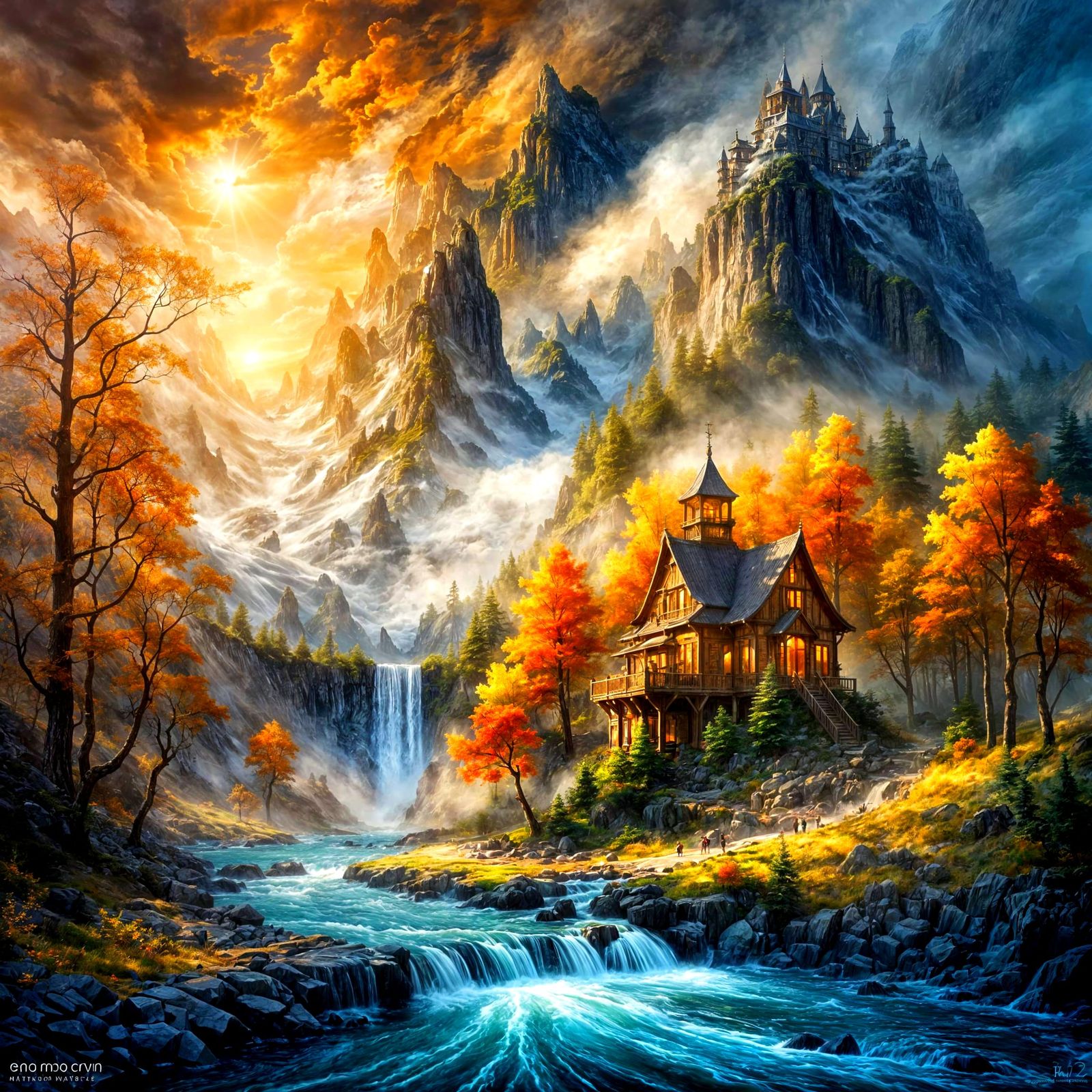 Fantasy Galleon on River: Painterly Landscape