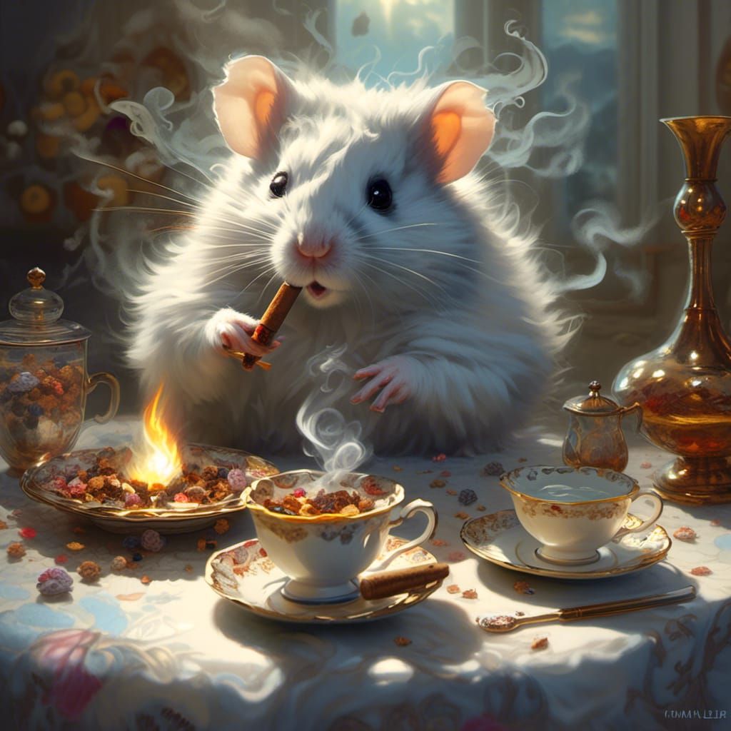 A Little hamster smoking a cigar.