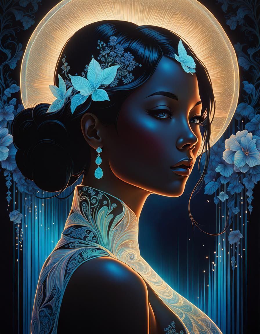 Majestic Woman Silhouette with Dark Neon Glow