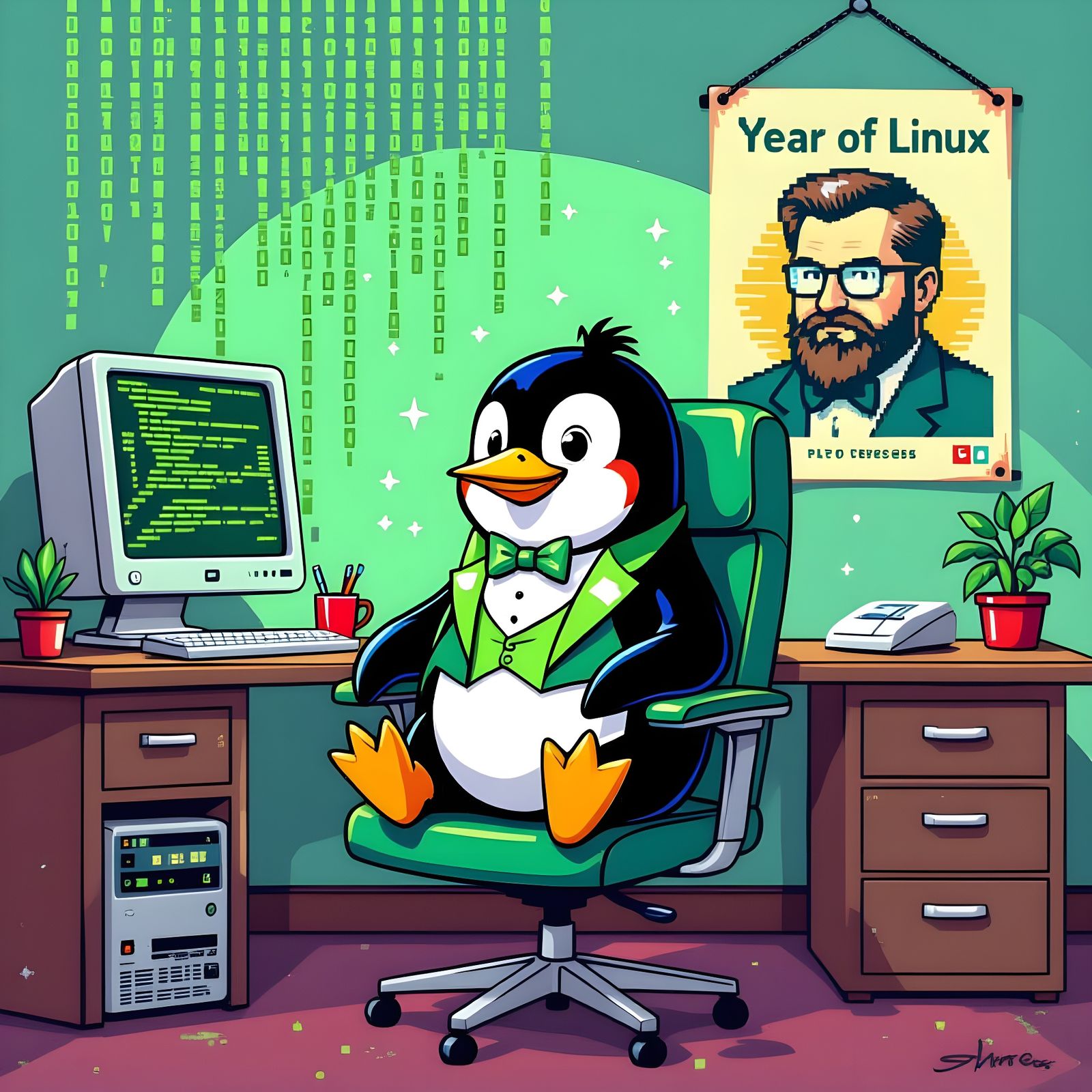 Tux in 8-Bit Pixel Art Celebrates Year of Linux