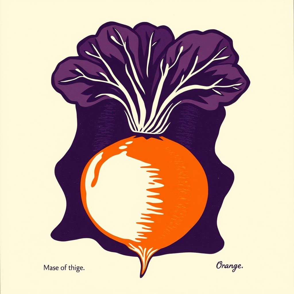 Vibrant Woodcut of a Turnip in Warm Hues