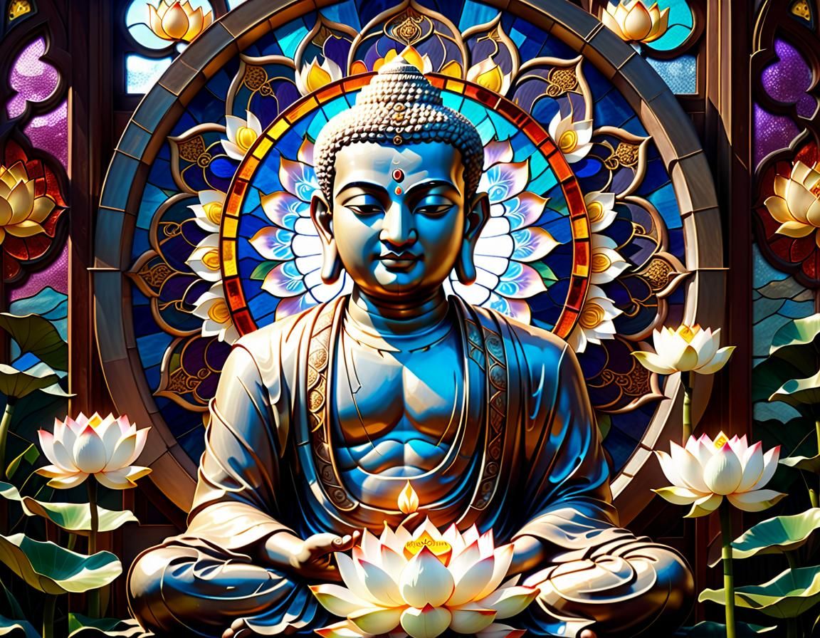 Epic Portrait of Mahavira with Stained Glass