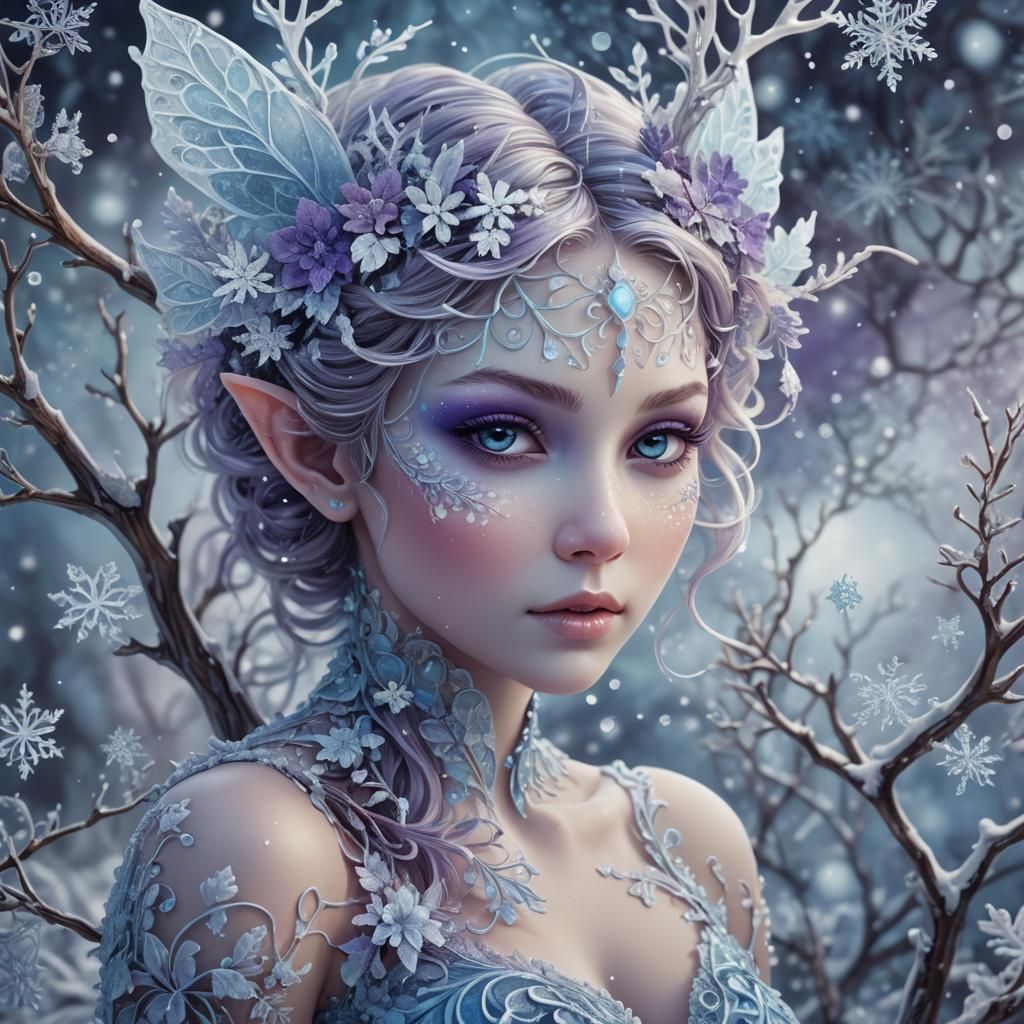 Icy Winter Fae Portrait with Fractal Details