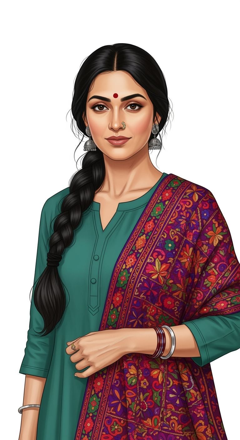 Elegant Indian Woman in Traditional Dress, Ravi Varma Style