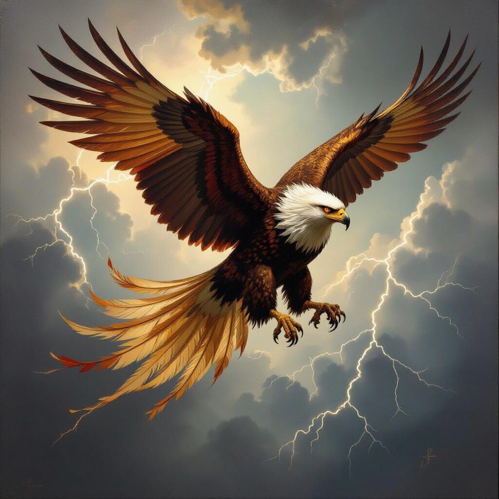 Majestic Griffin Soaring Through Stormy Skies
