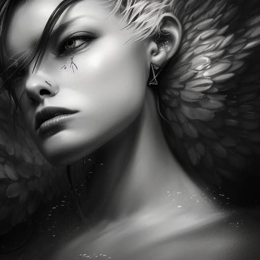 Darkly Beautiful Fallen Angel in Gothic Art Style