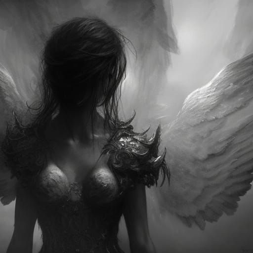 Darkly Beautiful Fallen Angel in Gothic Art Style