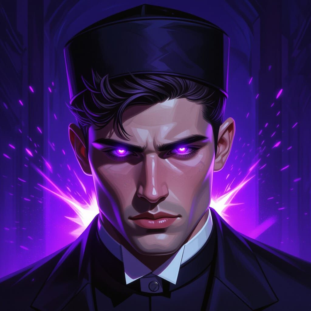 Handsome Man With Purple Spark Eyes in Ultra-Orthodox Cap