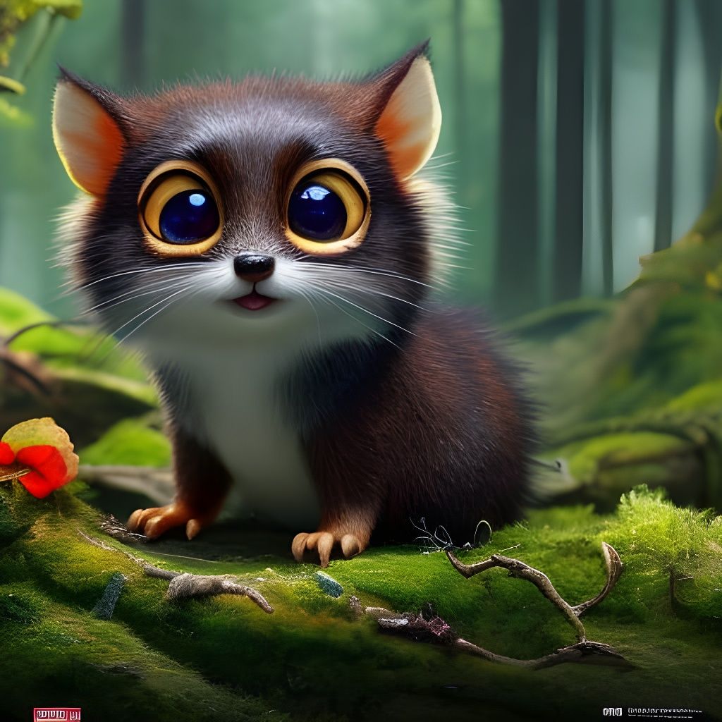 Cute Monster in Jungle, Detailed Digital Art