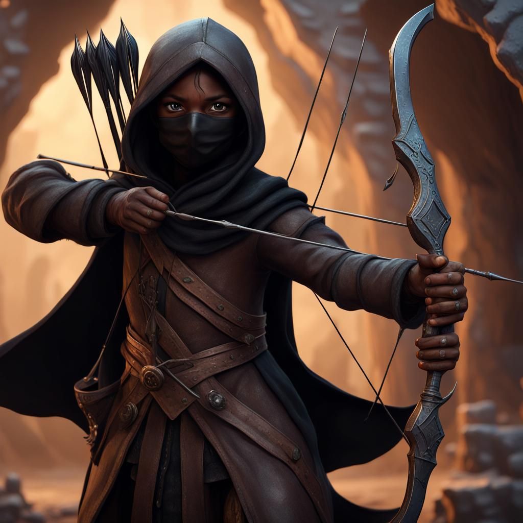Halfling Rogue with Bow and Arrow in Detailed Matte Painting