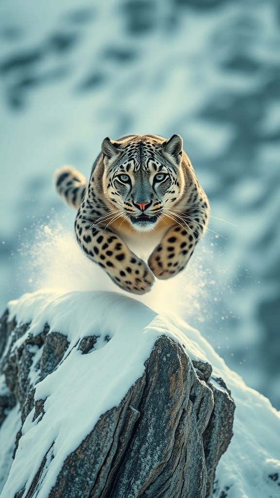 Snow Leopard Surfs Down Mountain Chip, Outrunning Avalanche...