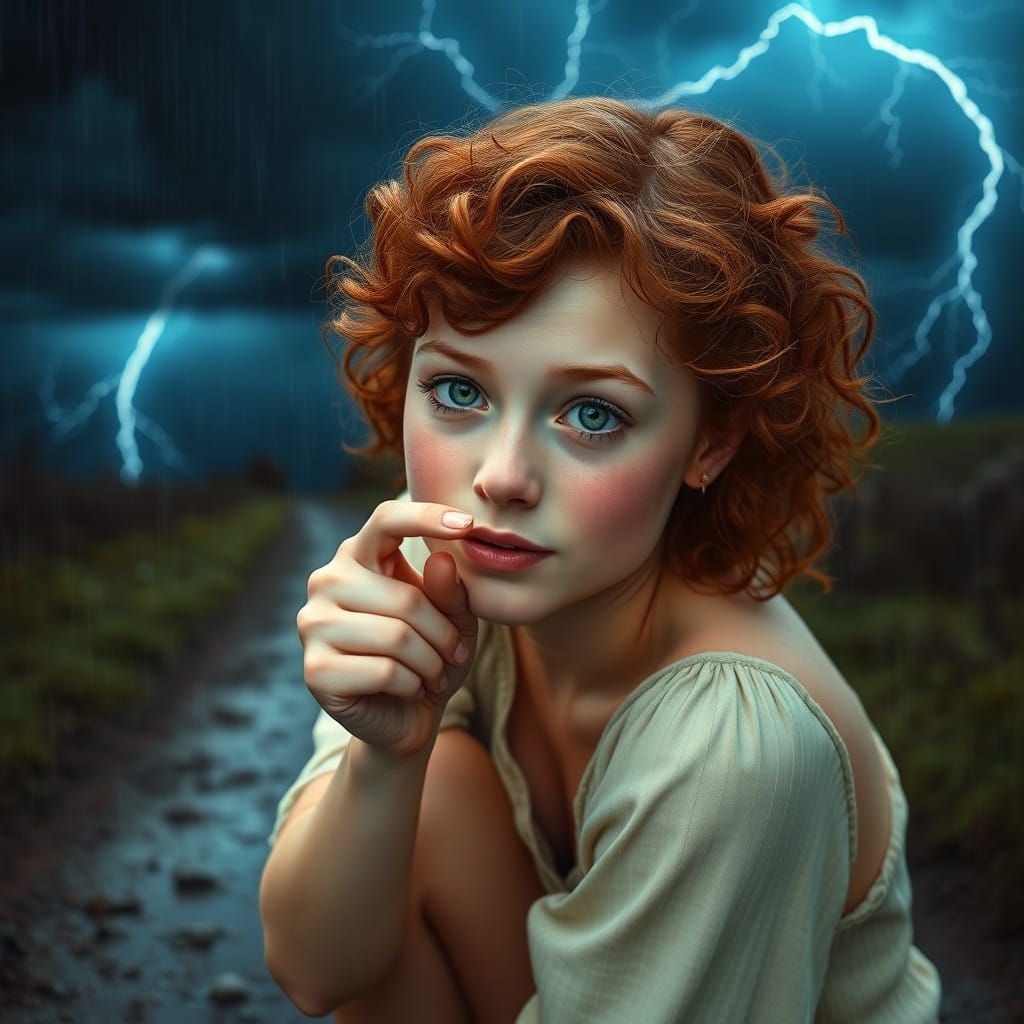 Whispering Irish Lass Amidst a Stormy Landscape