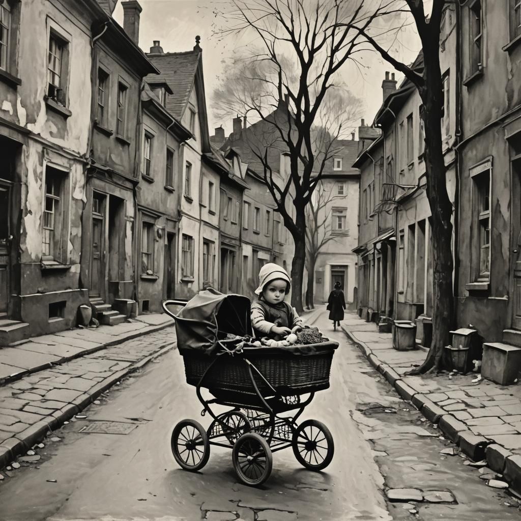 Girl with Doll in 1920s Abstract Style