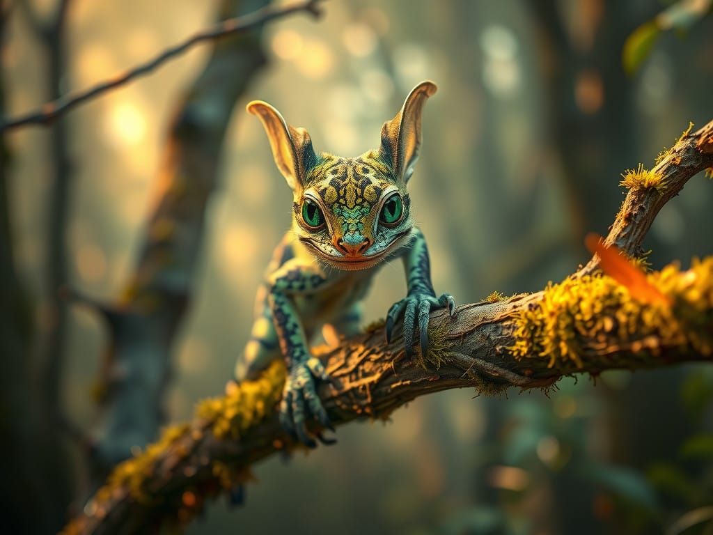 Majestic Fairy Dragon Tiger in Golden Forest Glow