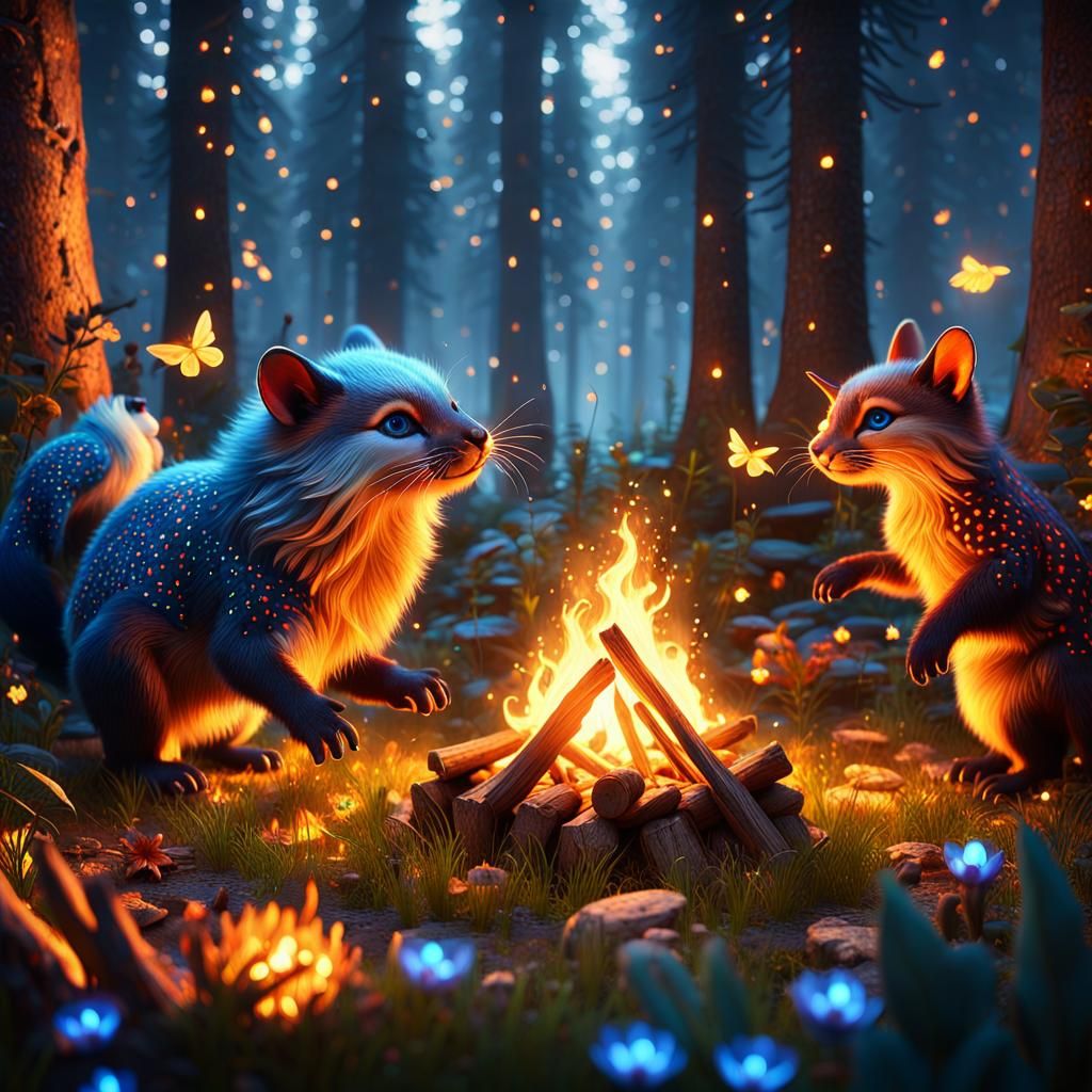 Cute Animals Dancing in Mystical Forest