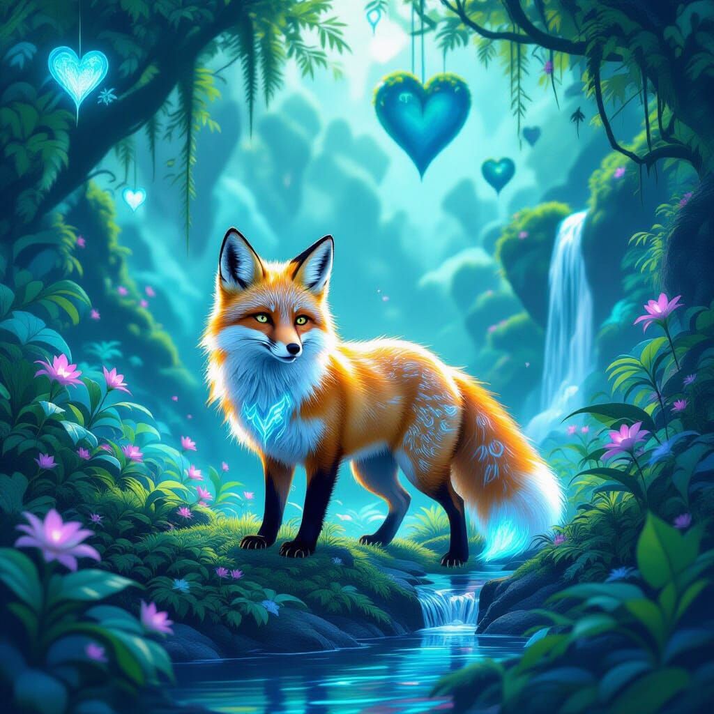 Bioluminescent Fox in Alien Jungle, Dreamlike Painting