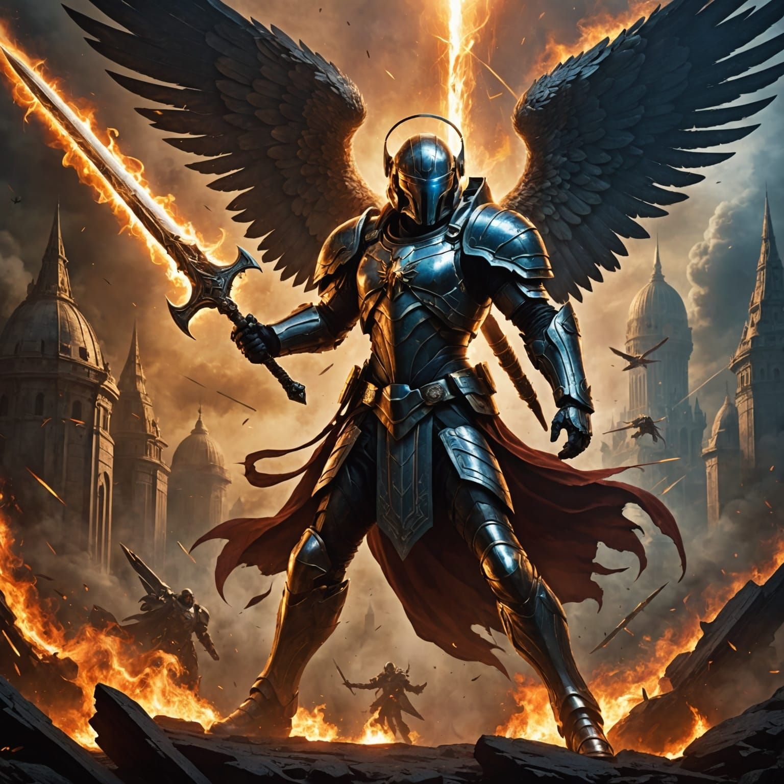 Archangel of Retribution Over Burning Earth