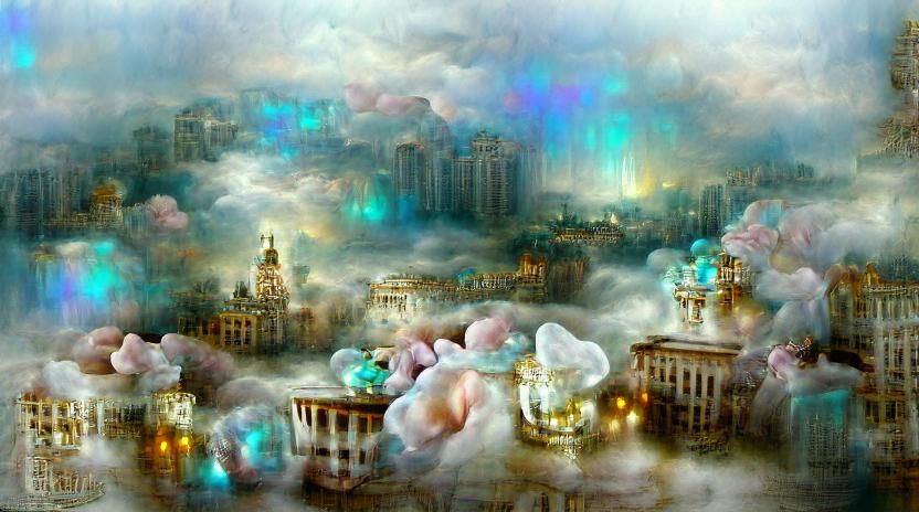 Ethereal Dream Cityscape in Rococo Style