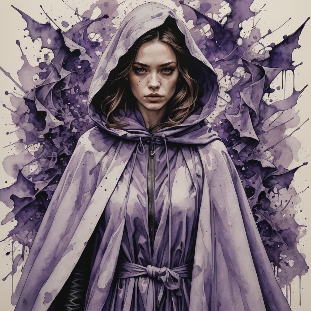 Inked Lilac Woman in Cloak, Chaotic Art
