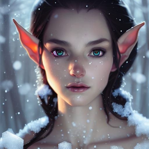 Icy Elf in Snowstorm: Hyperdetailed Digital Portrait