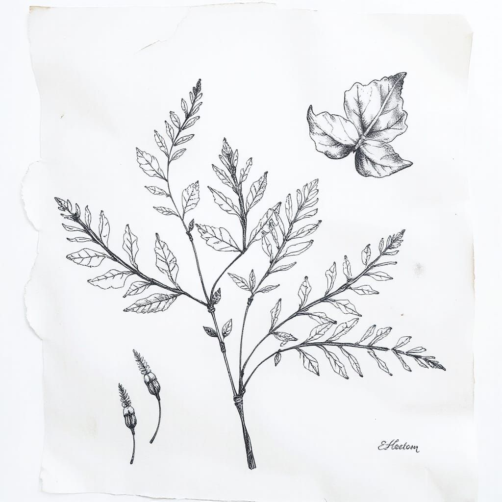 Botanical Pen and Ink Leaf Study