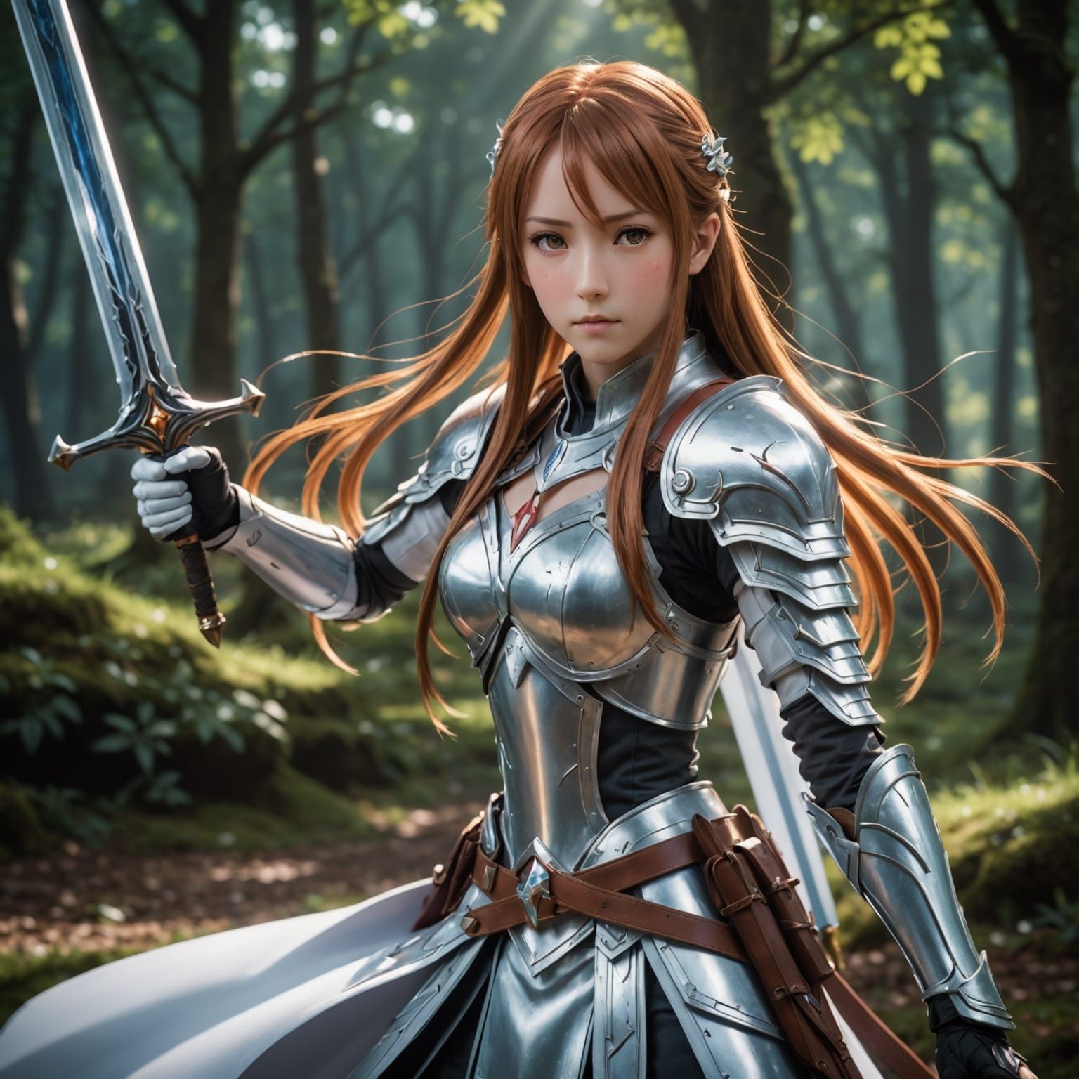 Asuna in Dynamic Battle Pose with Glowing Sword