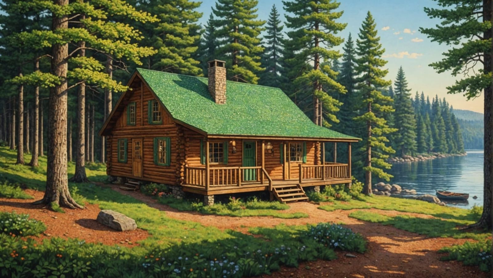 Pointillist Cabin in the Woods Design