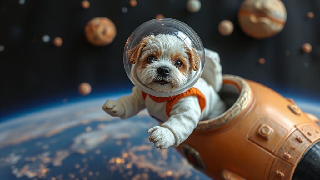 Cosmic Canine Space Explorer in Fantasy Clay Sculpture