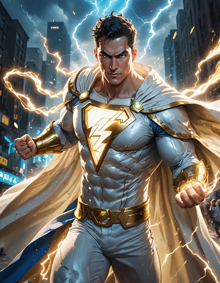 Shazam, Hero of DC Comics, in Anime Style