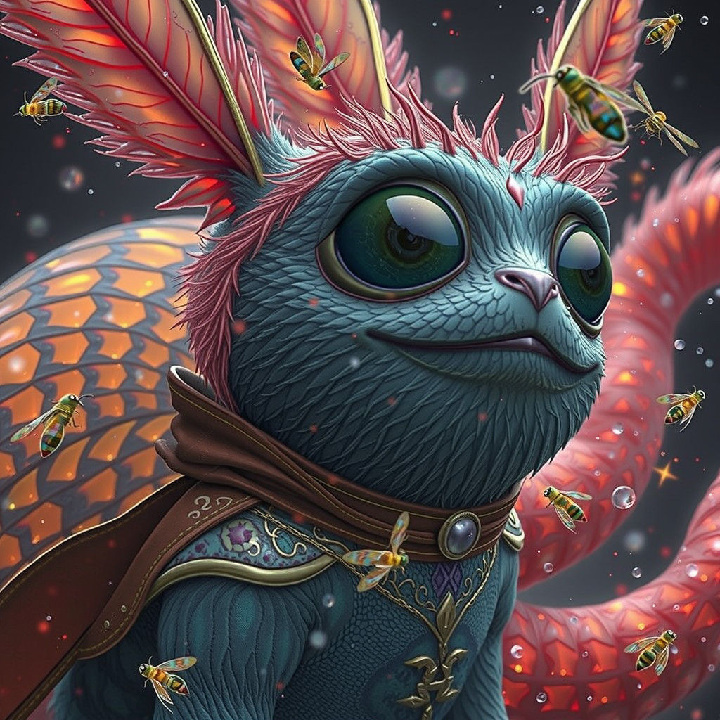 Anthropomorphic Firefly in Mystical Snowglobe Scene