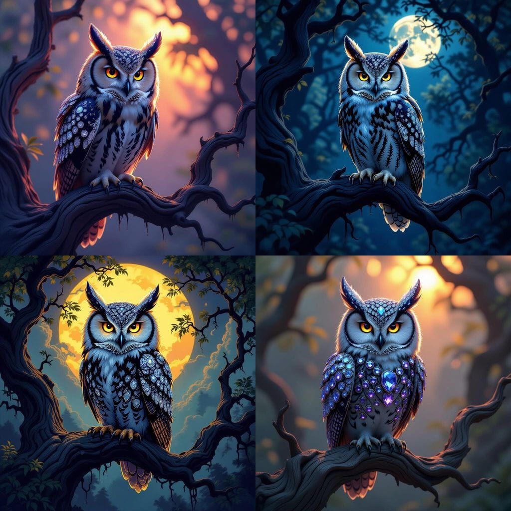 Diamond Owl in Dark Fantasy Concept Art Style