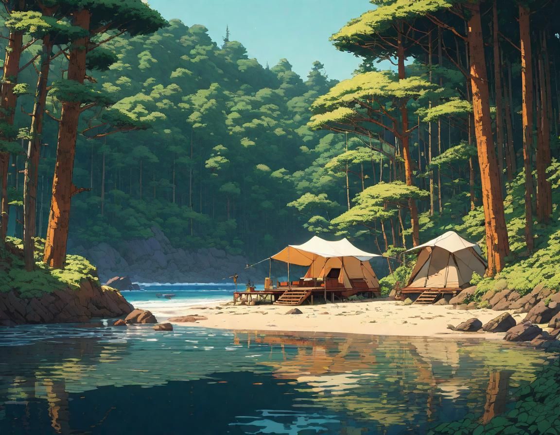 Pixel Art: The Perfect Beachside Camping Spot