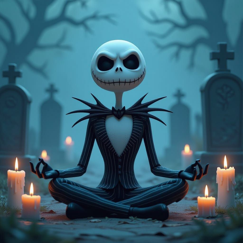 Jack Skellington Meditating in Mystical Graveyard