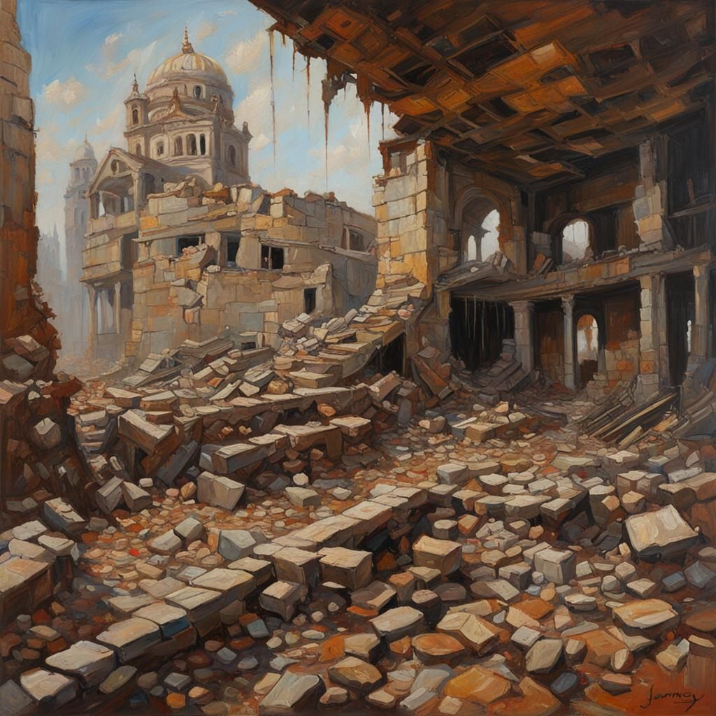 Crumbling Reality Oil Painting in Classical Realism Style