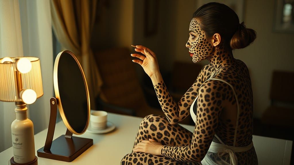 Woman Transforms into Leopard in Cinematic Film Still