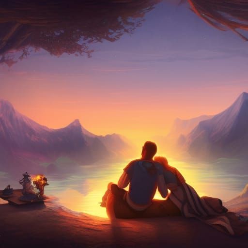 Couple by Campfire: Detailed Fantasy Concept Art