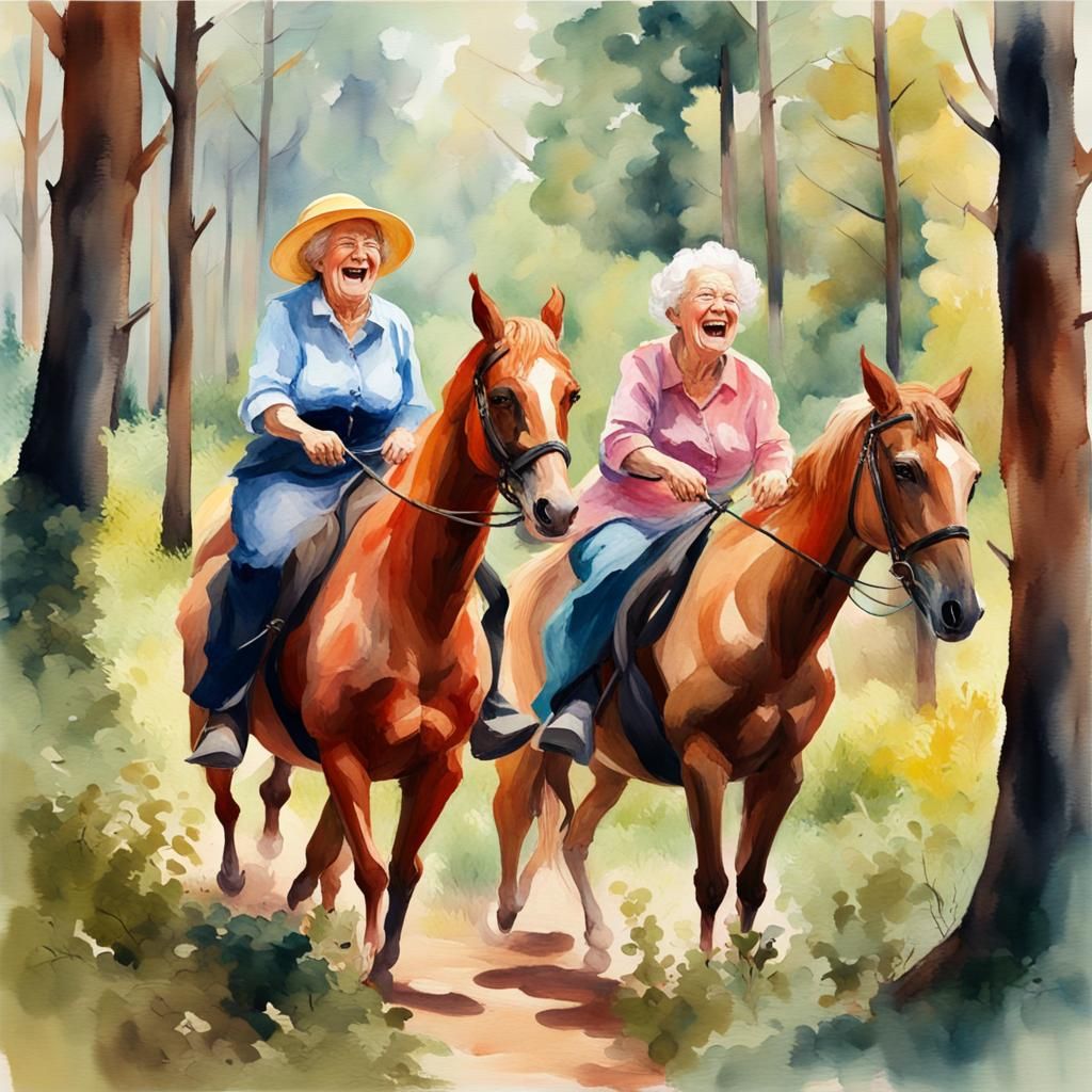 Joyful Horse Ride: Watercolor and Gouache Forest Scene