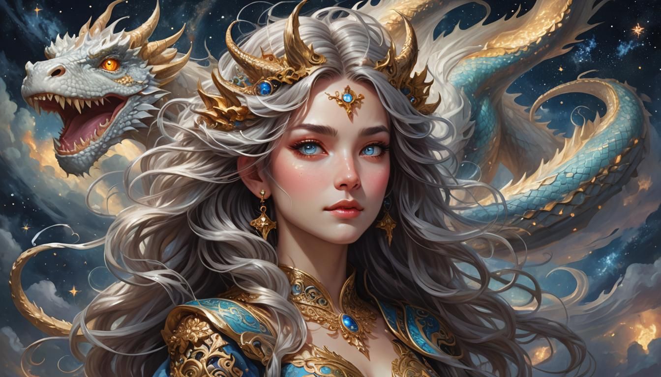 Fantasy Dragon Girl Portrait in Oil Painting Style