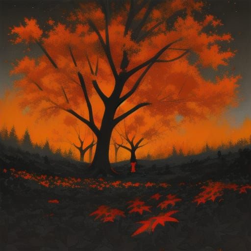 Vibrant Autumn Landscape in Gouache