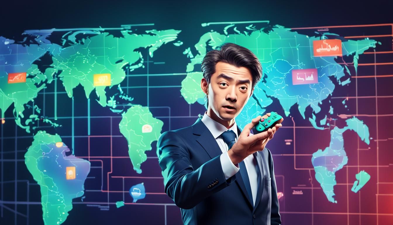 Shocked Businessman Holding Nintendo Console in Anime Style