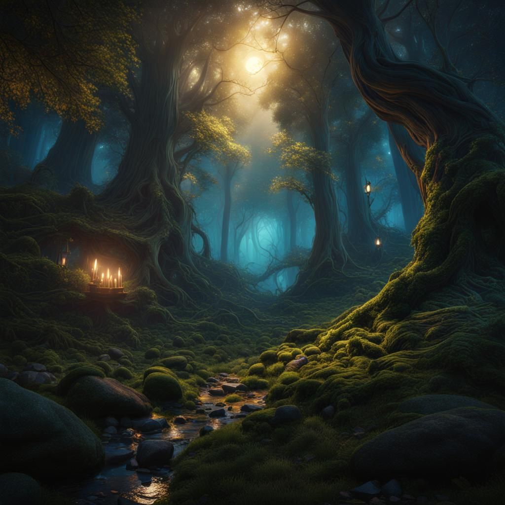 Enchanted Forest at Night: A Magical Fairy Tale