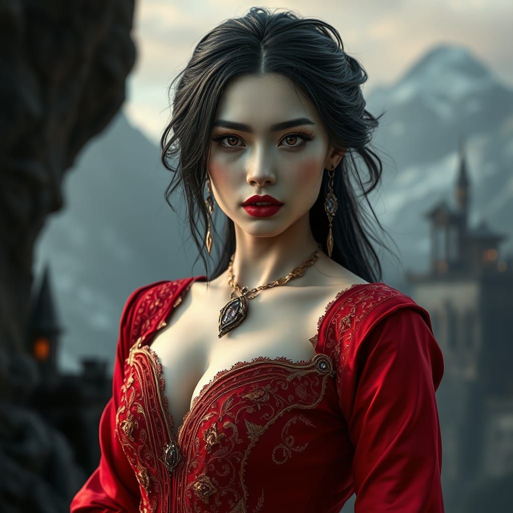 Ethereal Vampire Beauty in Dark City, Hyperrealistic Photo