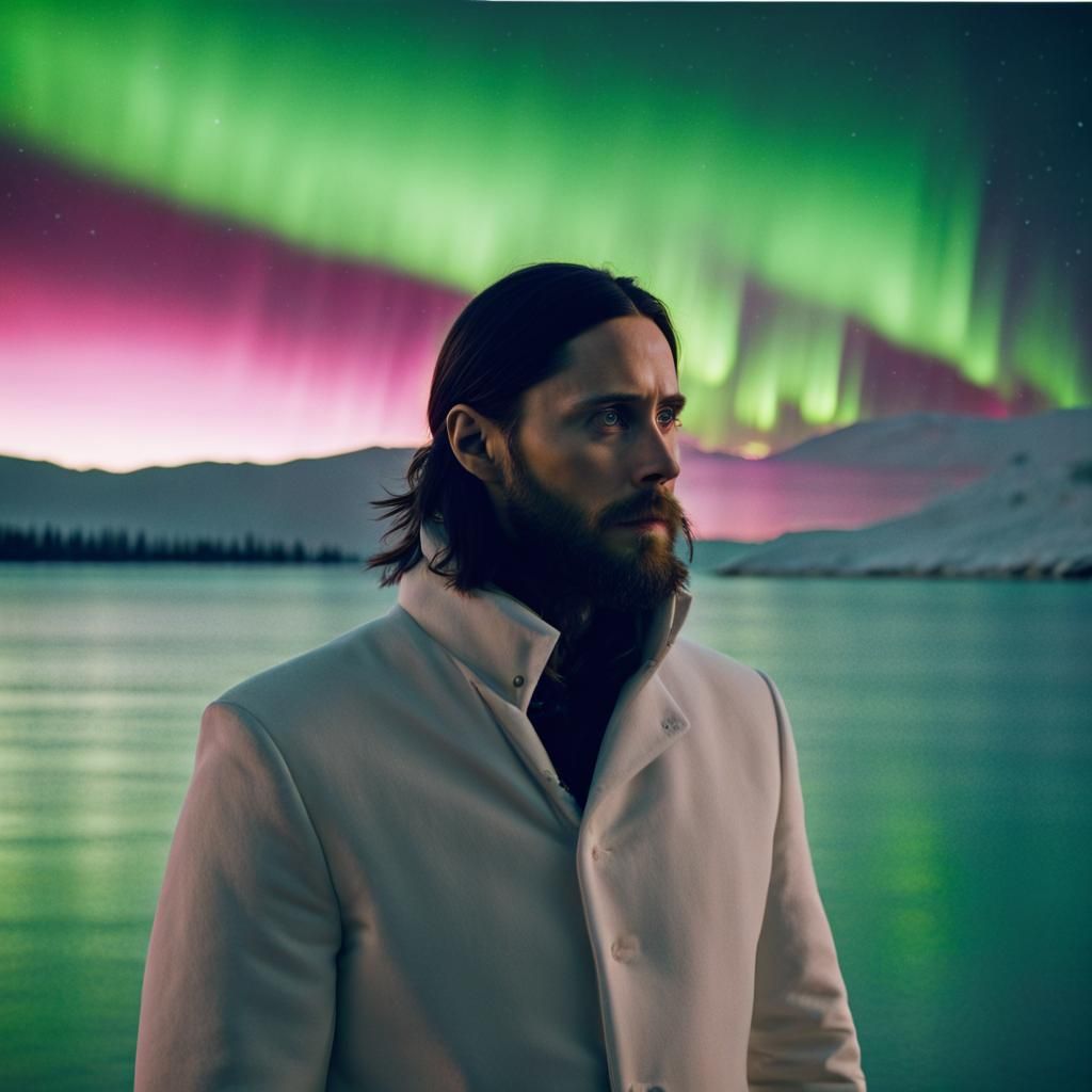 Man Swimming Among the Northern Lights