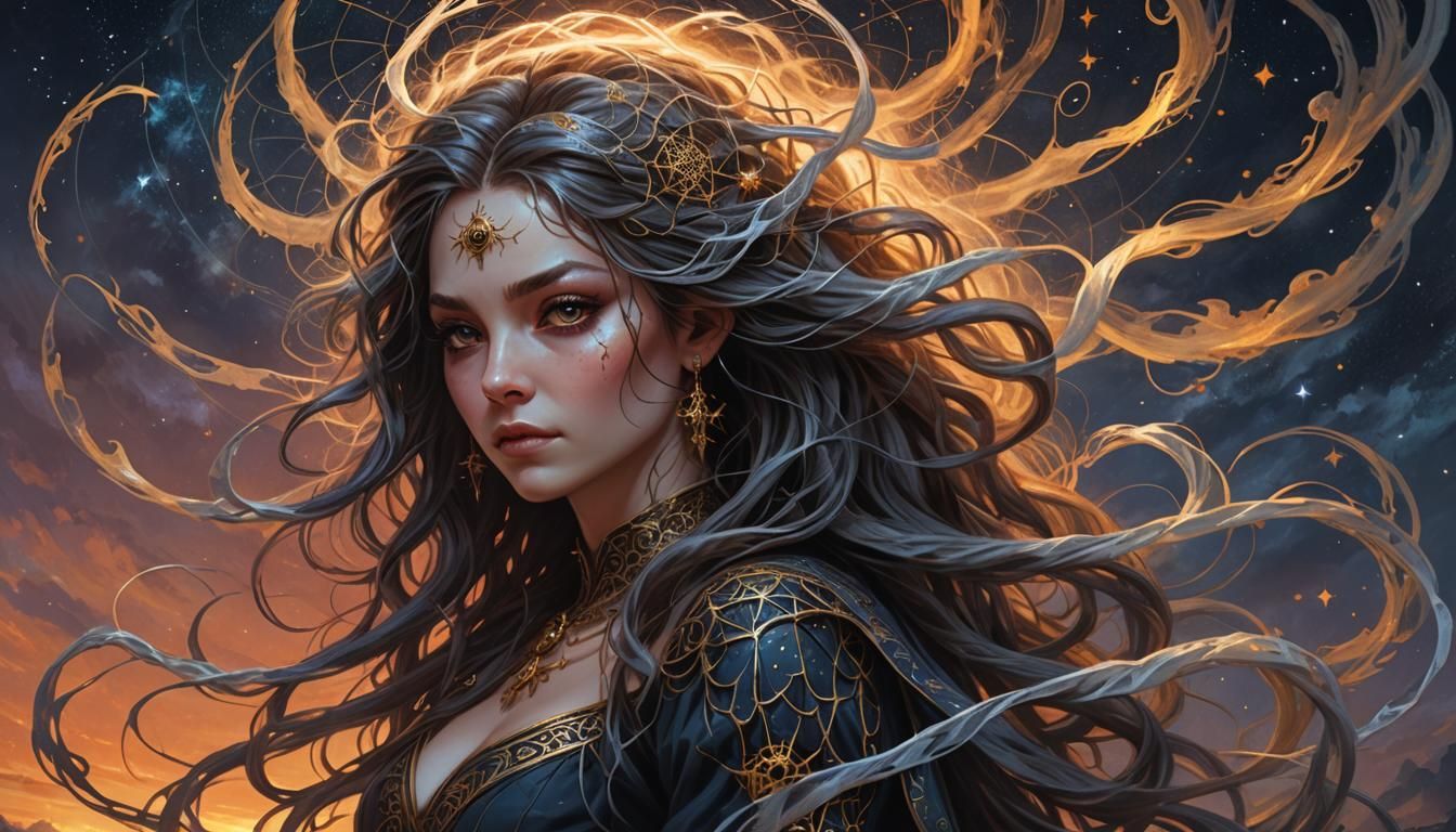 Spider Sorceress in Ornate Oil Painting