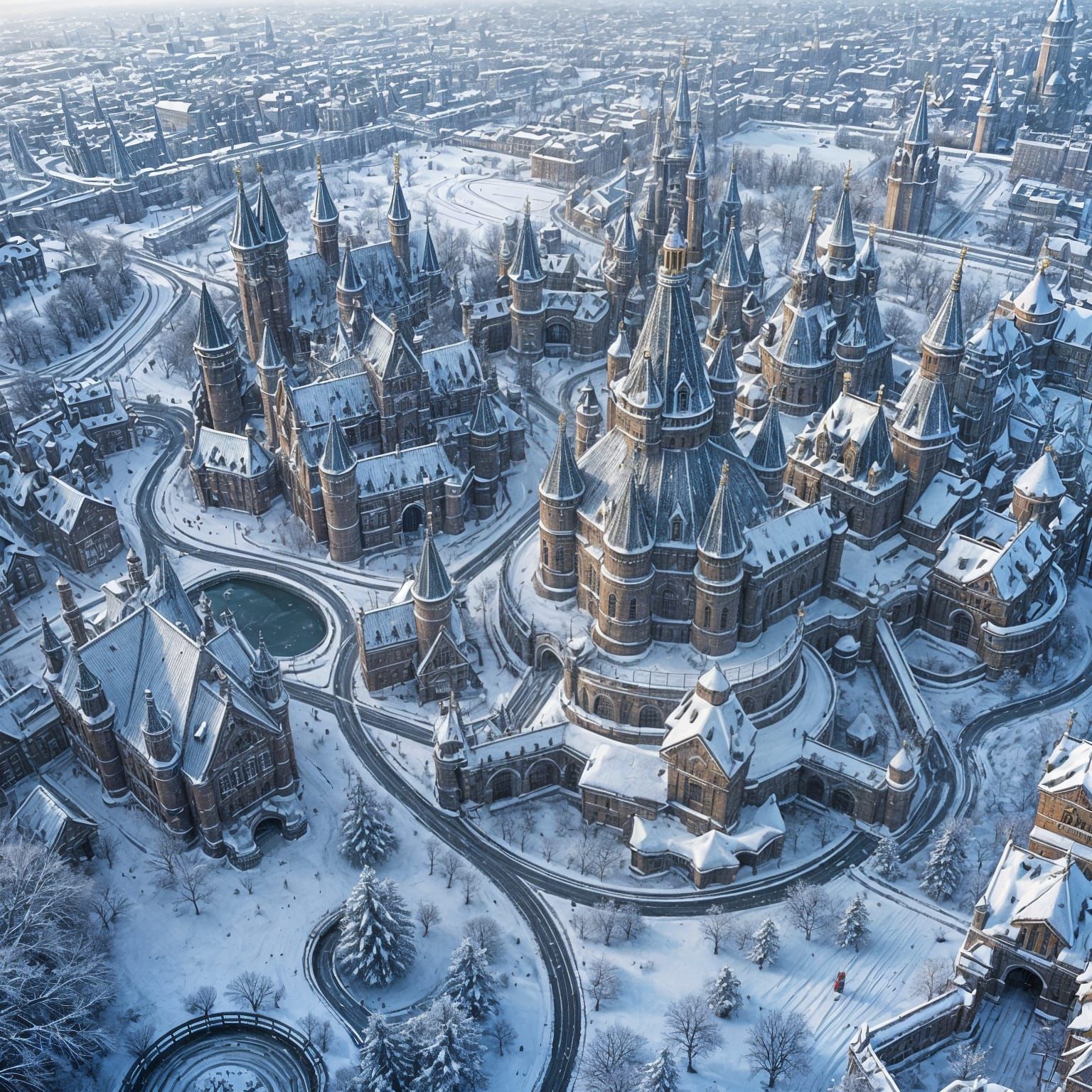 Snowy Cityscape with Enchanted Castles