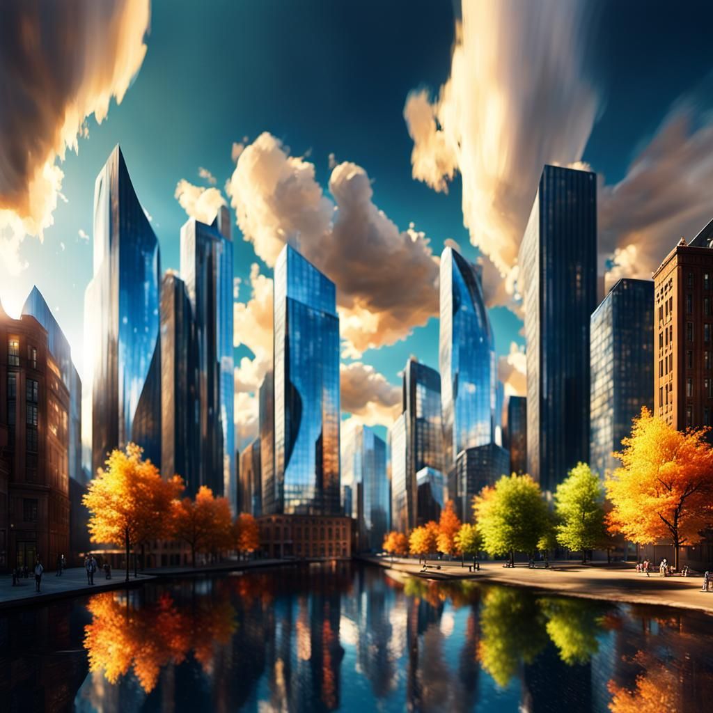 Hedgehog City Skyline in Mixed Media Pop Art Style